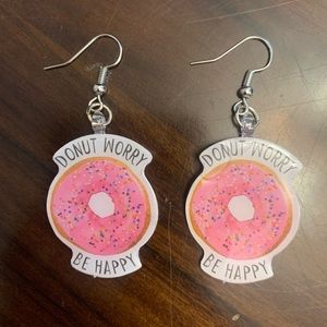 Donut worry be happy earrings quirky cheesy